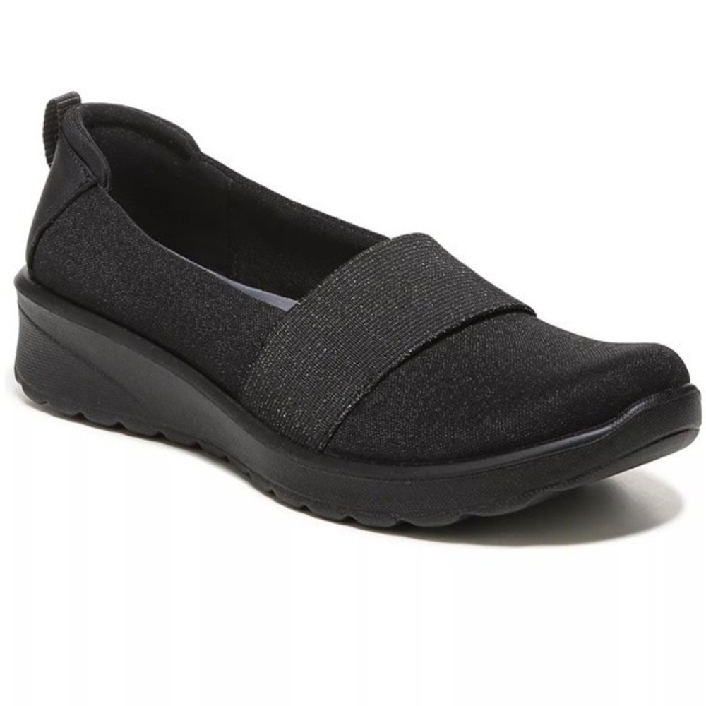 Bzees Womens GRACIE Slip On Loafer Washable Wedge HeelShoes BLACK SHIMMER size 8